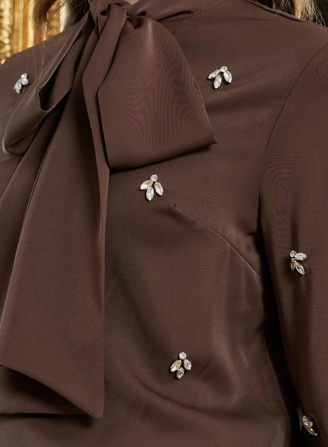 Styli Women Coffee Brown Embellished Blouse - Image 3